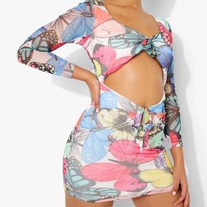 Butterfly Print Cut Out Bodycon Mini Dress